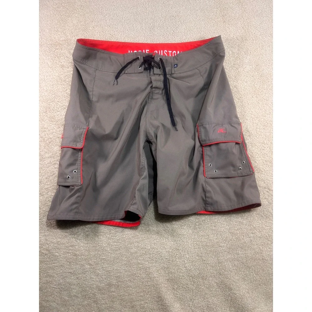 Hobie Custom Mens Grey Cargo Board Shorts Size 38‎ Polyester Swim Trunks
